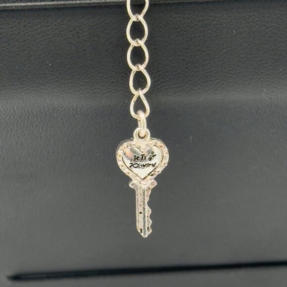 Betsey Johnson Layered Necklace Key Heart Pendants Rhinestones Bow Accents - Picture 9 of 15